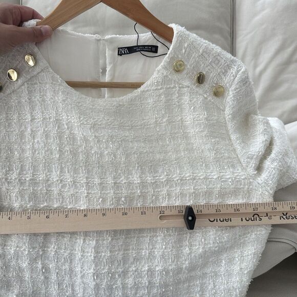 ZARA Tweed Dress Womens Large Peplum Structured Mini Elegant Old Money Ruffle - Picture 10 of 12